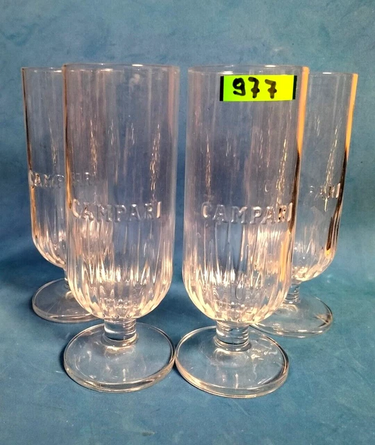 977: Set di 4  Bicchieri Aperitivo Campari Seltz Nuovi stelo corto