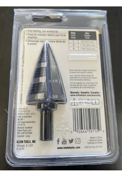 Klein Tools KTSB15 Step Drill Bit #15   7/8", 1-1/8", 1-3/8" NEW 2