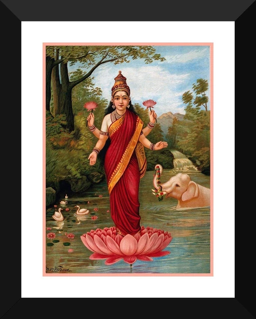 Mahalakshmi Ravi GODDESS LAKSHMI OLEOGRAPH Print Raja Ravi Varma Indian Framed Painting ...