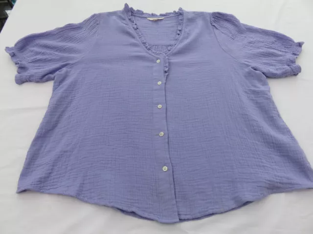 M&S Per Una Bonita Lavanda Gofre Textura 100% Algodón Blusa Reino Unido 18