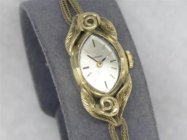 Unique Mid-Century Omega "Roses" Solid 14K Cocktail Wrist Watch, Serviced!!