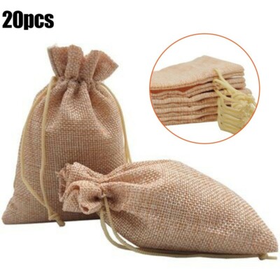 24 Pcs Sacs Bijoux Mariage Noël Pochette à Bijoux Sac Cadeau à Cordon Jute Lin 
