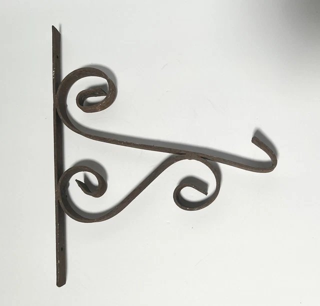 Vintage HEAVY DUTY Wrought Iron Scroll Plant Hanger Rustic Antique Salvage 10”