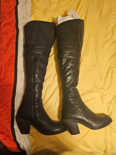 Jeffrey Campbell Oklahoma Black Leather Over The Knee Boots Size 8.5