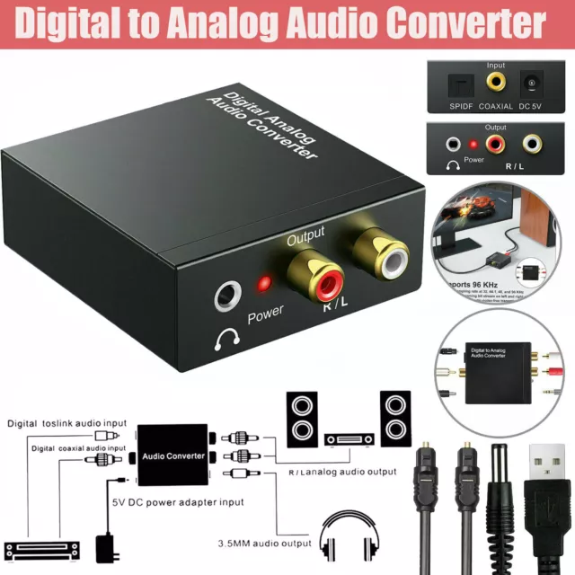 Optical Coaxial Toslink Digital to Analog Audio Converter Adapter RCA 3.5mm L/R