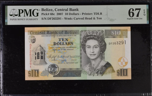 Belize 10 Dollars 2007 P 68 c Superb Gem UNC PMG 67 EPQ