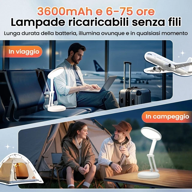 ONE FIRE PORTABLE Rechargeable LED Desk Lamp Foldable 3600mAh Dimmable ...