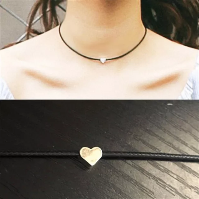 Fashion Women Faux Leather Chokers Chain Heart Necklace Vintage Jewelry BlacRSID