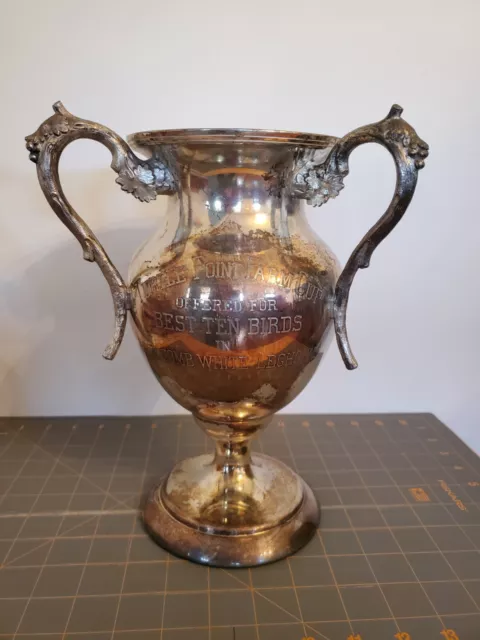 Vintage Antique 1914 Silver Plate Large Trophy -for Chickens- Best Ten Birds