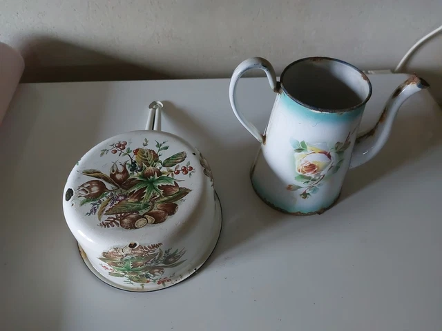 Casserole émaillée Verte Vintage Années 70 - Motifs Floraux