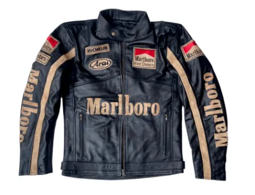 Men Marlboro Leather Jacket Vintage Racing Rare Motorcycle Biker Leather Jacket