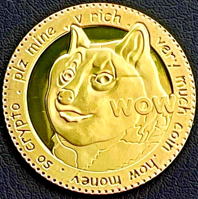 DOGECOIN Token Large Collectible Crypto Gold Thick Metal Coin in Holder
