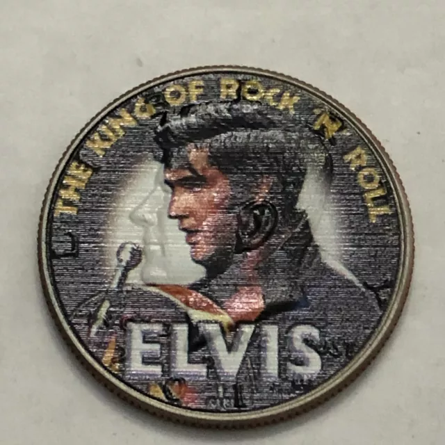 Colorized Kennedy half dollar. ELVIS PRESLEY. THE KING OF ROCK N ROLL.  #114