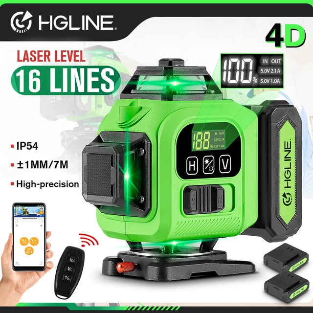 Niveau Laser Vert 4D 16 Lignes HGLINE - Auto-nivelant 360° Avec 2 Piles Et Télécommande