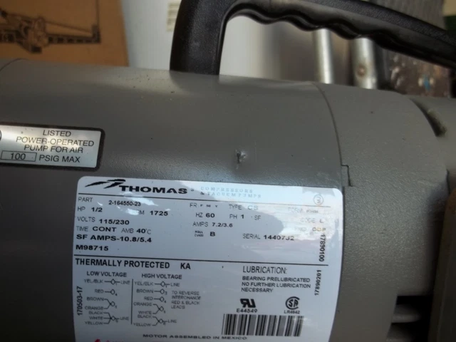 New Thomas Air Compressor /  GH-510B- / Part # 160642 HP 1/2 RPM 1725 3
