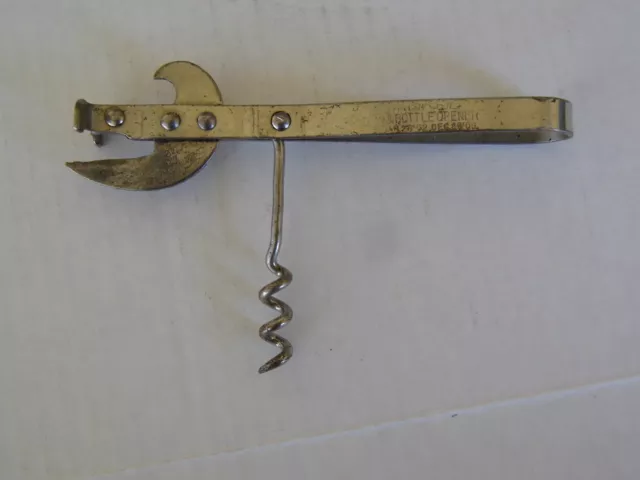 Vintage Metal Can, Bottle Opener & Cork Screw Made In USA Kitchen utensil.