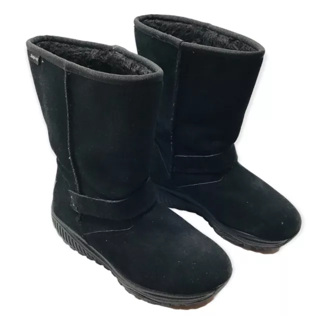 Sketchers Shape Ups Black Leather Faux Fur XF Bollard Wedge Toning Boots  7.5