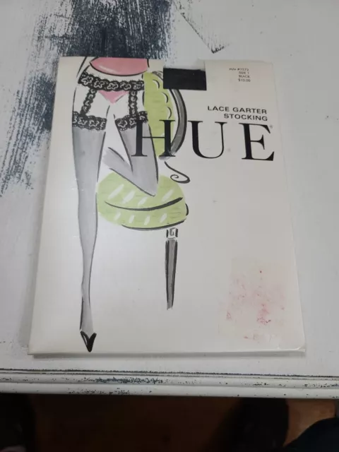 Hue Lace Garter Stocking Attached Garter Black Size 1/85-155lbs/4'11"-5'7" NEW
