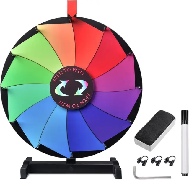 WinSpin 18" Tabletop Color Prize Wheel 12 Slots Editable Fortune Heavy Duty for