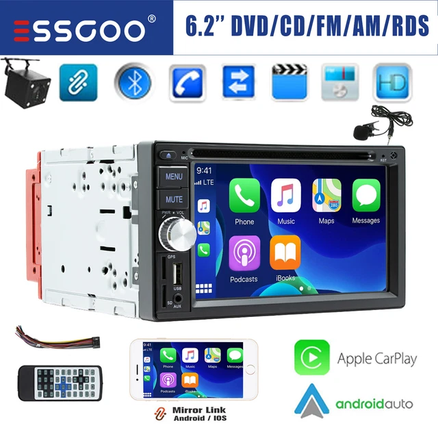 AUTORADIO CARPLAY ANDROID Auto 2 DIN Bluetooth CD DVD AM FM RDS USB AUX ...