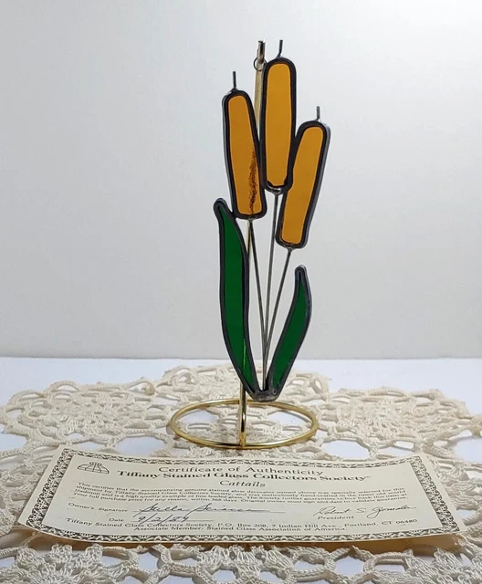 TIFFANY STAINED GLASS Collectors Society CATTAILS with COA 1989 26.
