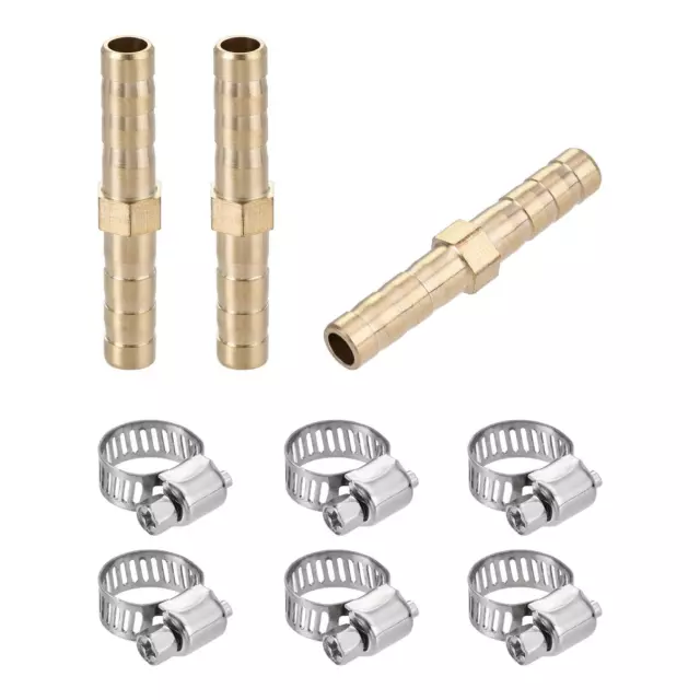 3 Set Barb Hose Fitting 6mm x 39mm Stainless Steel Straight Coupler Connector