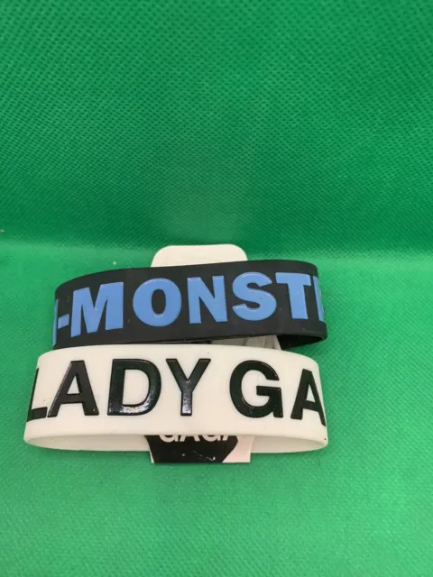 rare LADY GAGA lot 2 rubber BRACELET wristband 1 blue Monster 1 white Gaga