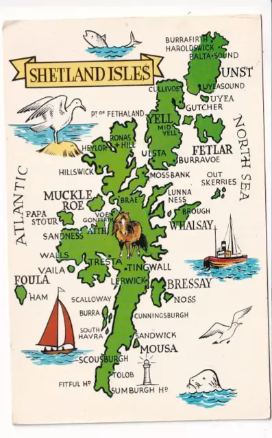 A Hughson/Dennis Map Post Card of Shetland Isles.