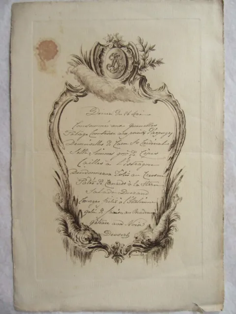 Manuscript Restaurant Menu 19Th Century Madame De Hurtado