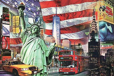 Statue of Liberty, Freedom Tower, Yellow Cab, Bus etc. New York City -- Postcard
