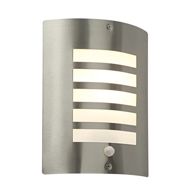 Saxby Bianco Outdoor Garden Wall Light PIR Sensor 60W E27 Stainless Steel IP44