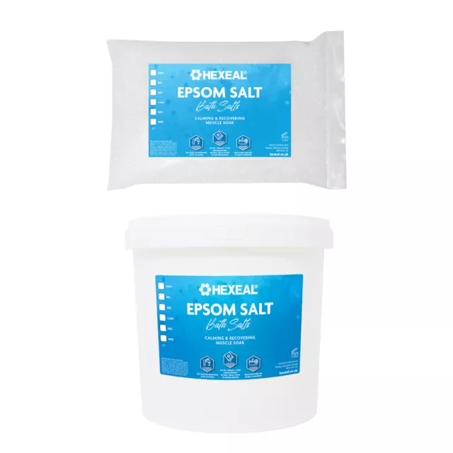 Hexeal EPSOM SALT | 1kg - 25kg Bag or Bucket | Pharmaceutical/Food Grade