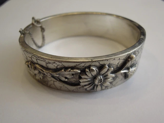 Bracelet En Argent Massif Et Ambre Style Art Nouveau – Pièce Unique Vintage, Bon état