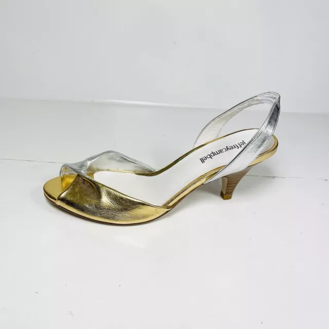 Jeffrey Campbell Shoes Womens Size 7 Silver/Gold Siyana Pumps Peep Toe Slingback