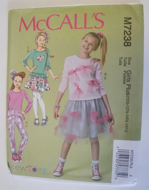 McCalls 7238 Girls Plus Top Pants Skirt Sewing Pattern Sizes 10.5 - 16.5