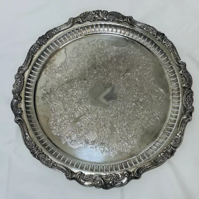 Wallace Baroque Silver Plate Serving Tray Round Footed Pierced Ornate Edge
