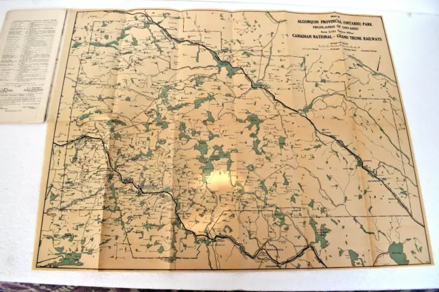 Vintage Algonquin Park Ontario Canadian Railways Travel Brochure Fold Out Map