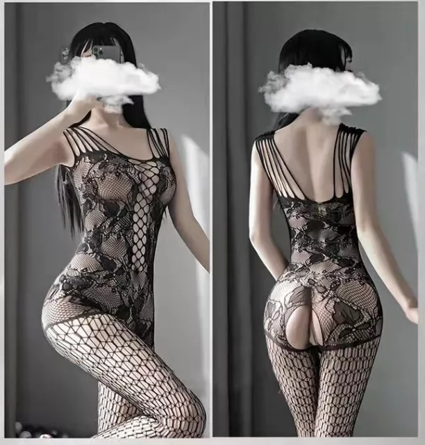 Body sexy in pizzo a rete con intimo da donna alla moda aperto sul petto