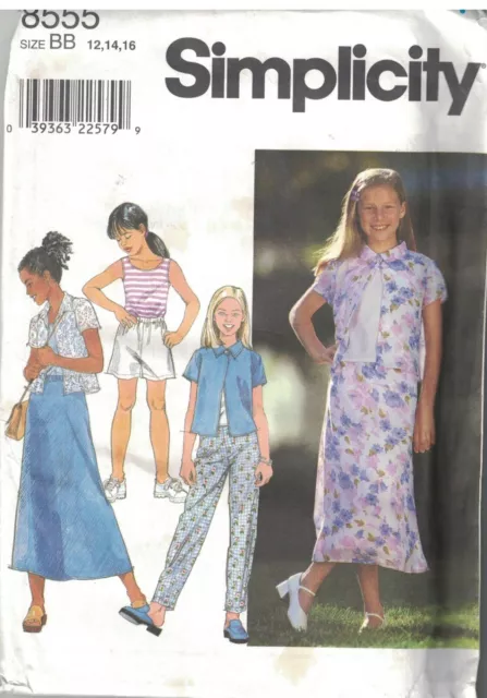 8555 Uncut Simplicity Cartamodello Ragazze Camicia Gonna Pantaloni Pantaloncini