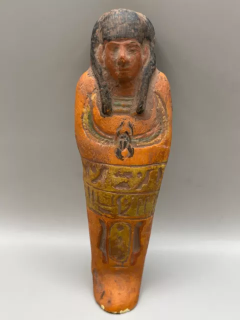 Beautiful Ancient Egyptian Glazed Faience Ushabti Shabti With Hieroglyphics