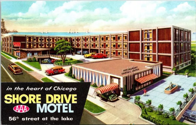 Heart Chicago Shore Drive Motel 56Th Street Lake Illinois Vintage Unp Postcard