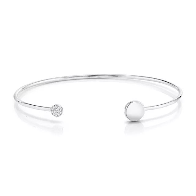 14K White Gold Open Cuff Bangle Negative Space Bracelet Womens Disc Circle .04CT