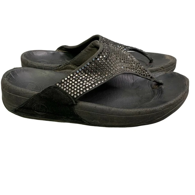 FitFlop Flare Sandals size 9 Womens Thong Rhinestone Studded Slip On Shoe