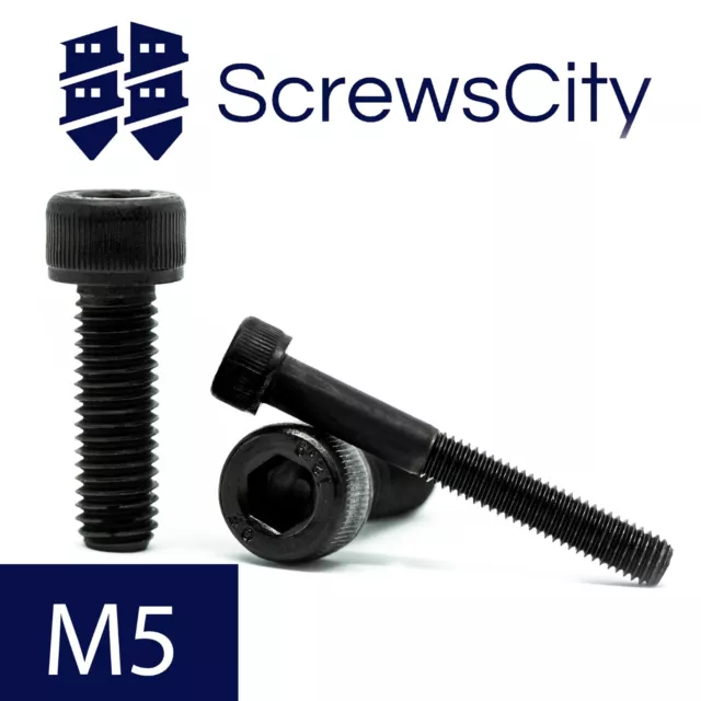 BLACK CAP HEAD BOLTS ALLEN SOCKET SCREWS HIGH TENSILE 12.9 STEEL M5 (5mm Ø)