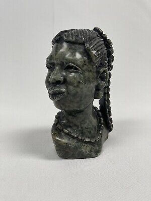 African Bust Head Stone Carved Vintage Sculpture Tribal Statue Figurine