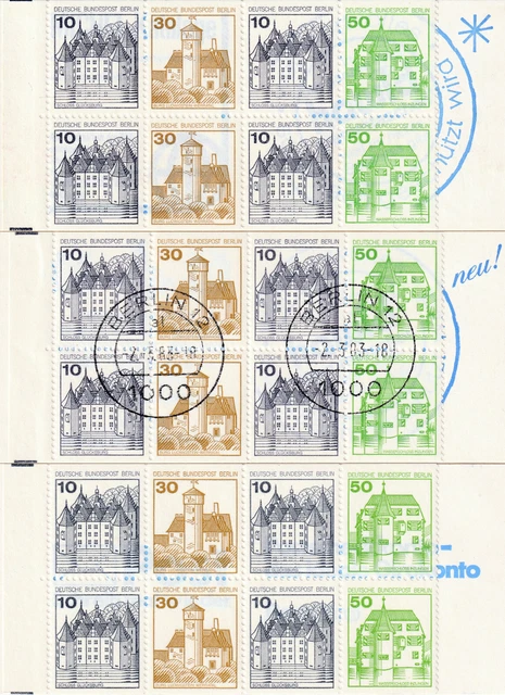 Berlin Markenheftchen 3 versch. MH 11 c-h, **/gest. - Burgen und Schlösser, 1980