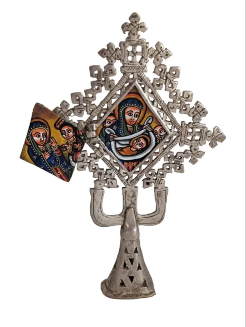 Vintage Ethiopian Orthodox Coptic Christian Metal Icon, Altar Biblical Paintings
