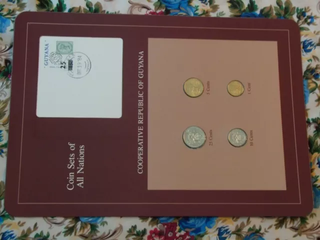 Coin Sets of All Nations Guyana w/card UNC 25, 10, 5 cents 1985 1 cent 1982