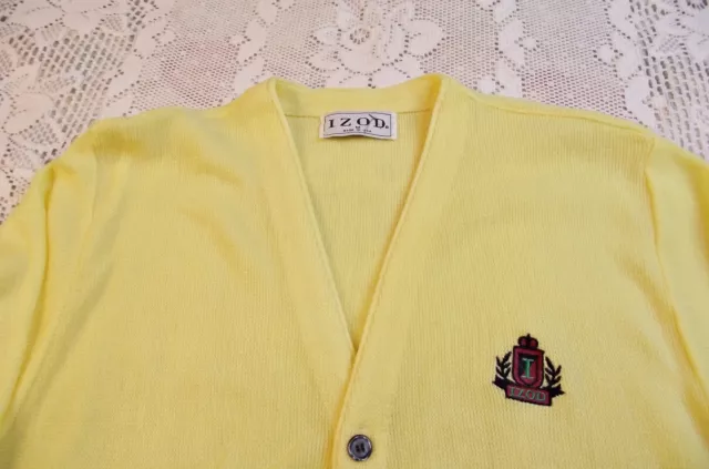 FANTASTIC VTG 1980S Izod Grandpacore Mens Golf Cardigan Sweater Yellow ...