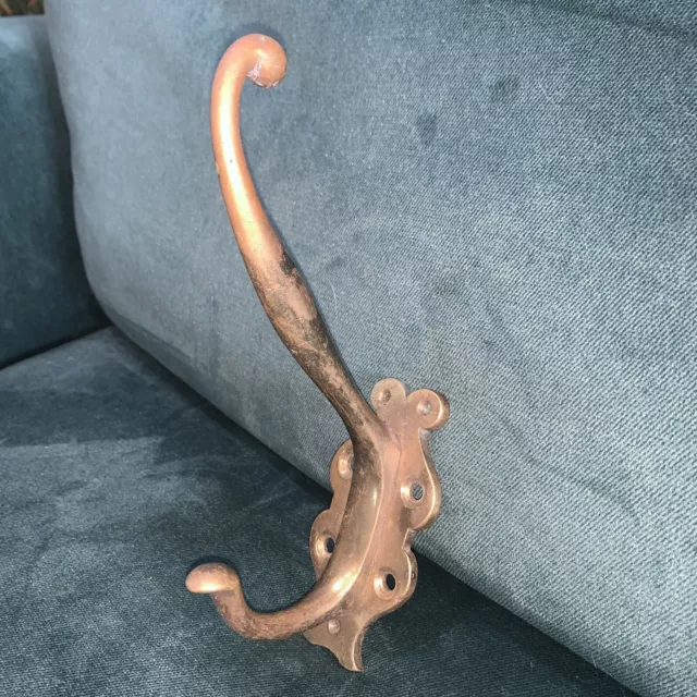 Antique LARGE Coat Hook Victorian Solid Cast Brass Vintage Original Reclaimed